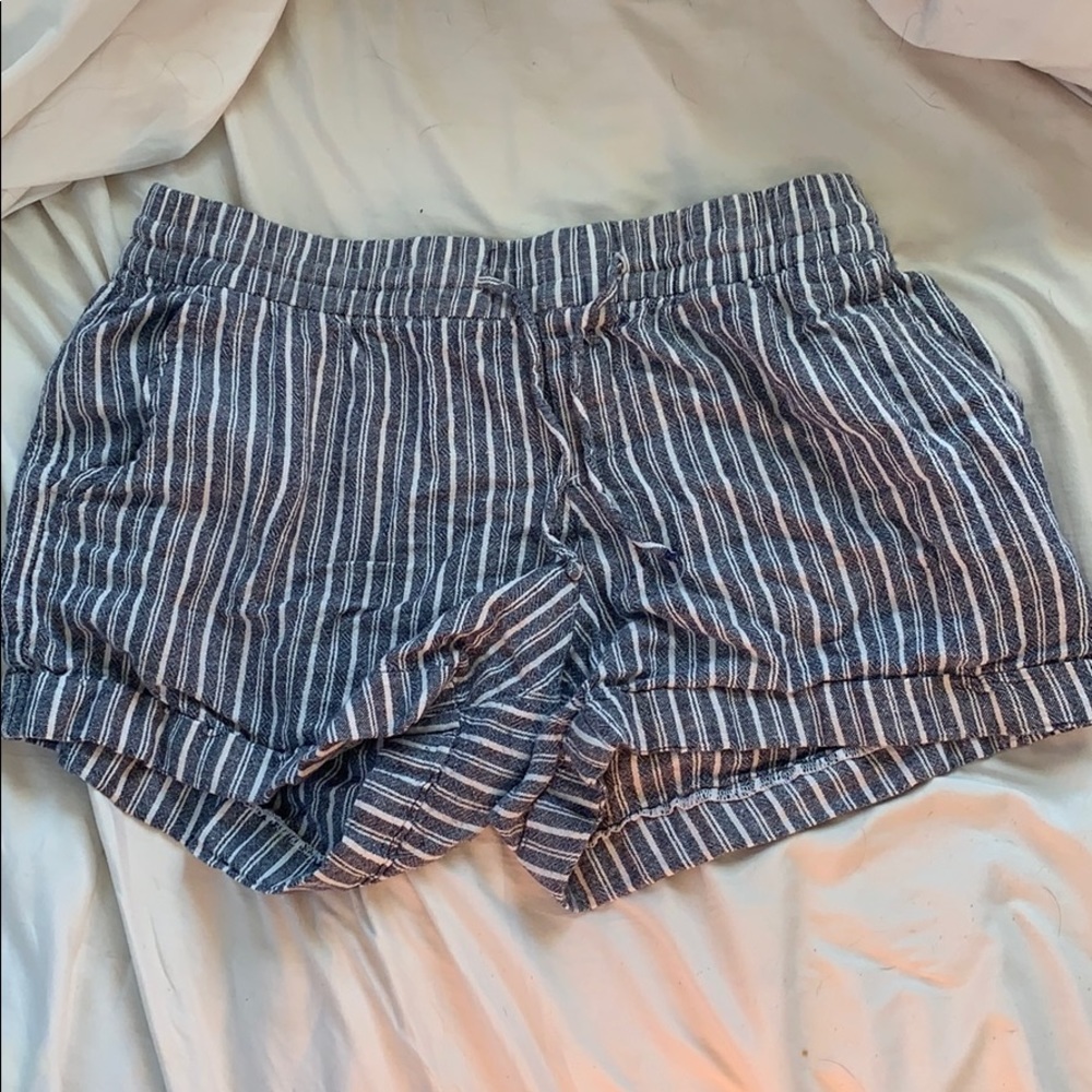 blue and white striped shorts
